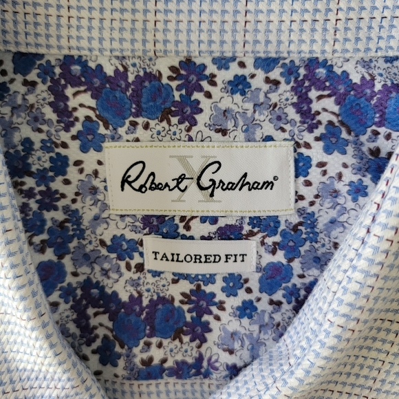 Robert Graham Blue White Checked Button Down Flip Cuff Tailored Fit Size 44 17.5 - Picture 8 of 12